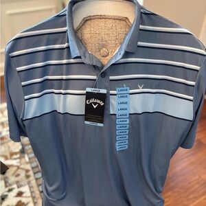 Callaway Light Blue & Navy Striped Performance Polo